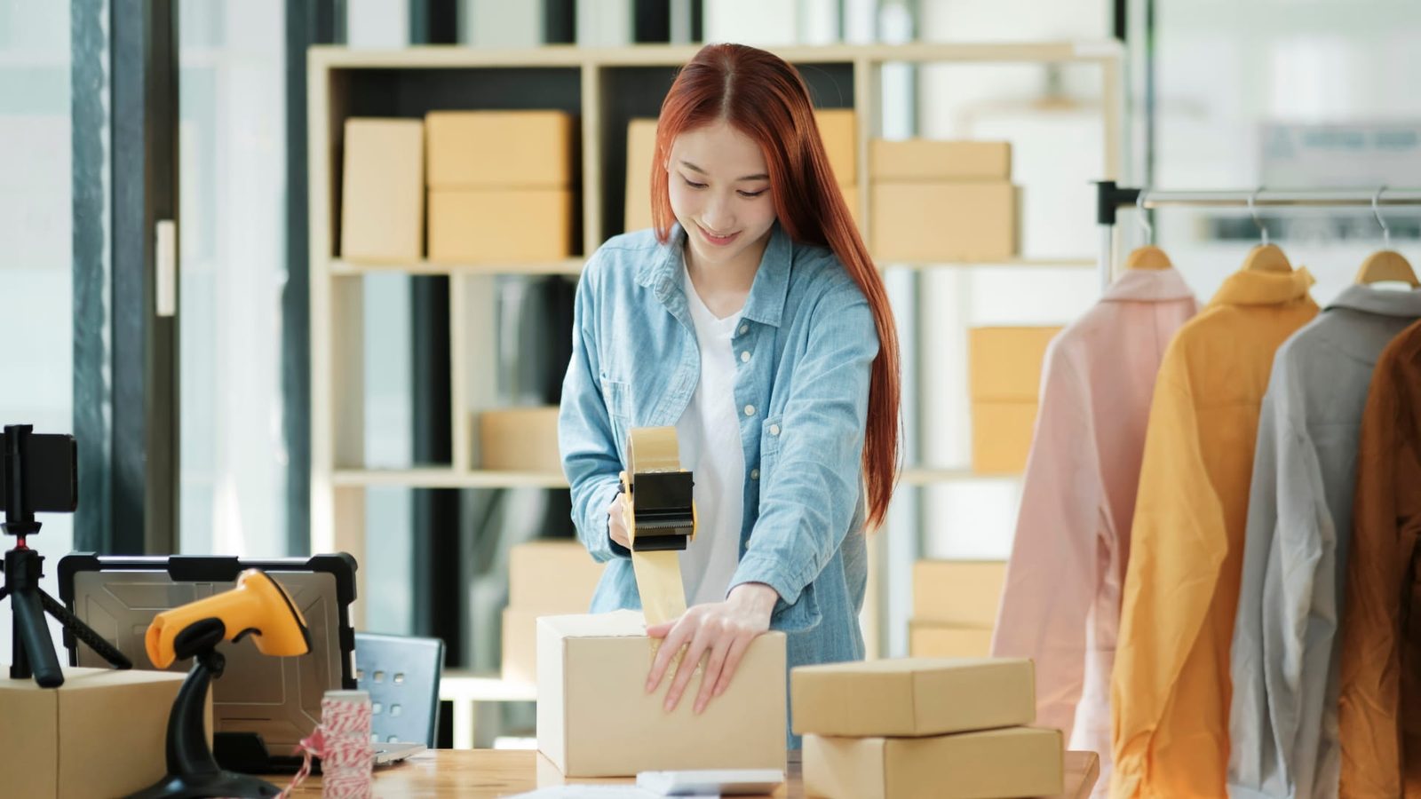 Pemilik toko online mengemas pesanan